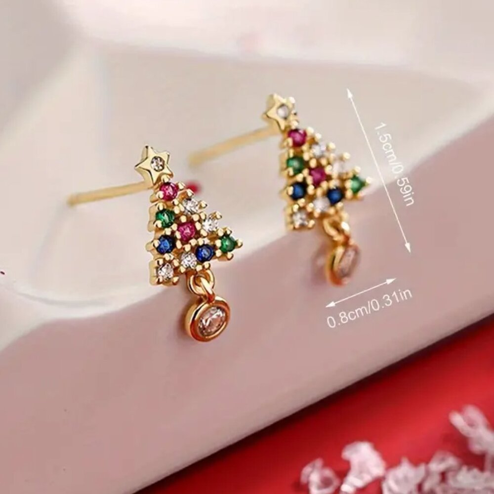 NEW Goldtone multicolor bezel pave set CZ Christmas stud earrings- small cute - Picture 4 of 6